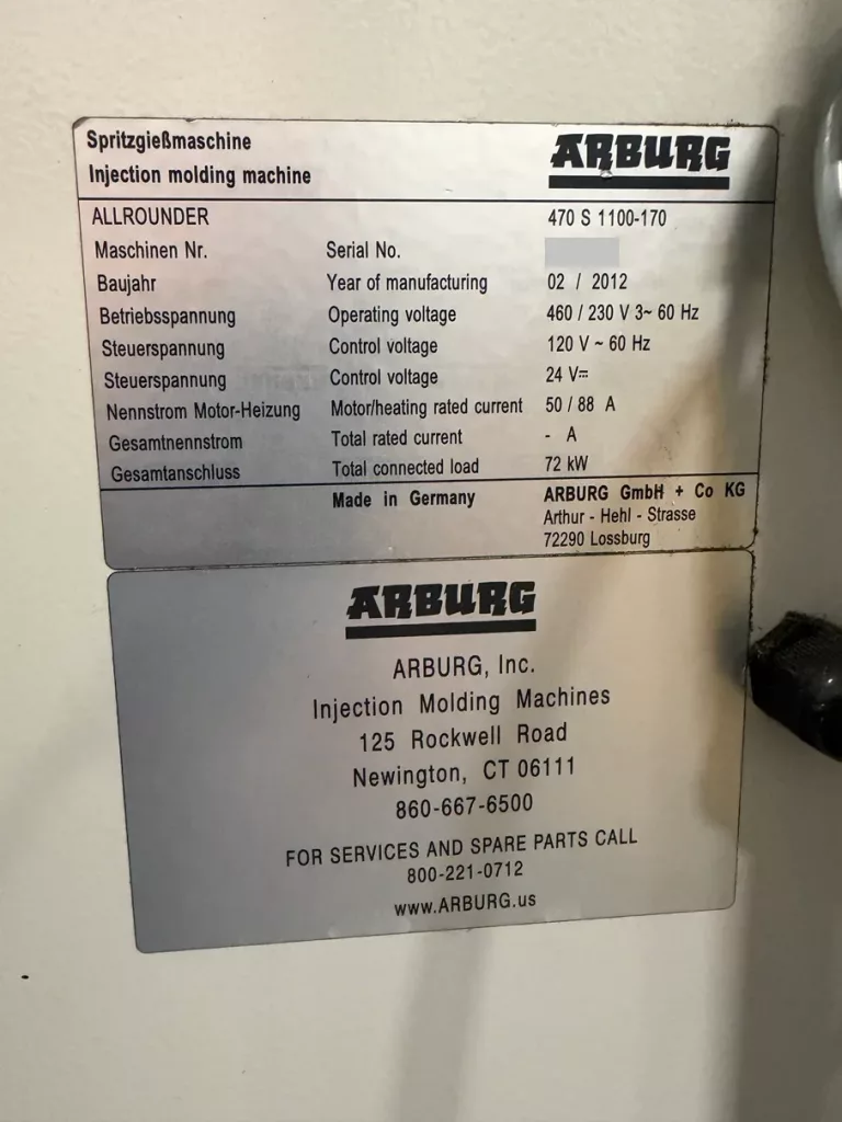 2012 Arburg Allrounder 470S 1100-170 Injection Molding Machine, photo 6 of 6