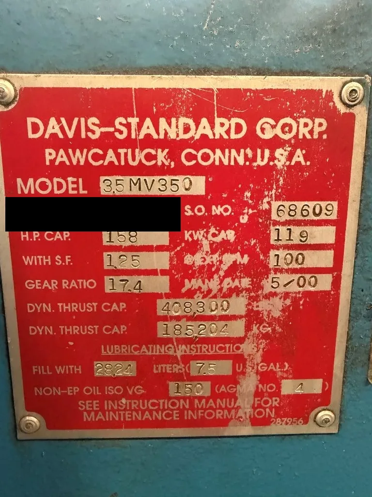 2000 Davis Standard 35MV350 Extruder, photo 16 of 18