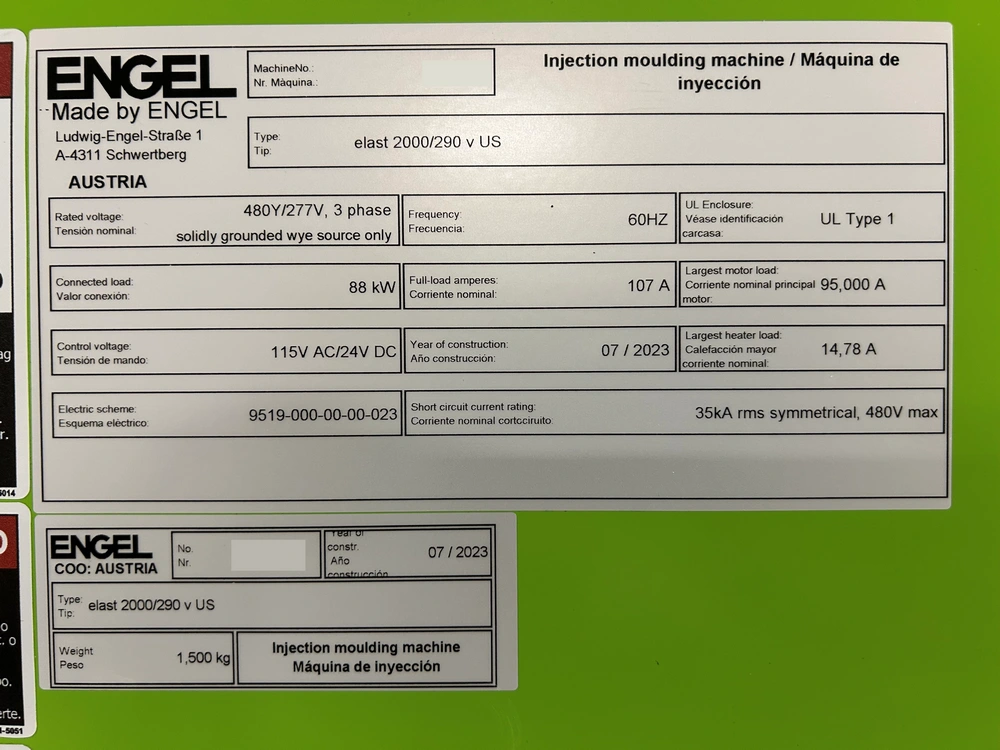 2023 Engel elast 2000/290V US Injection Molding Machine, photo 3 of 3