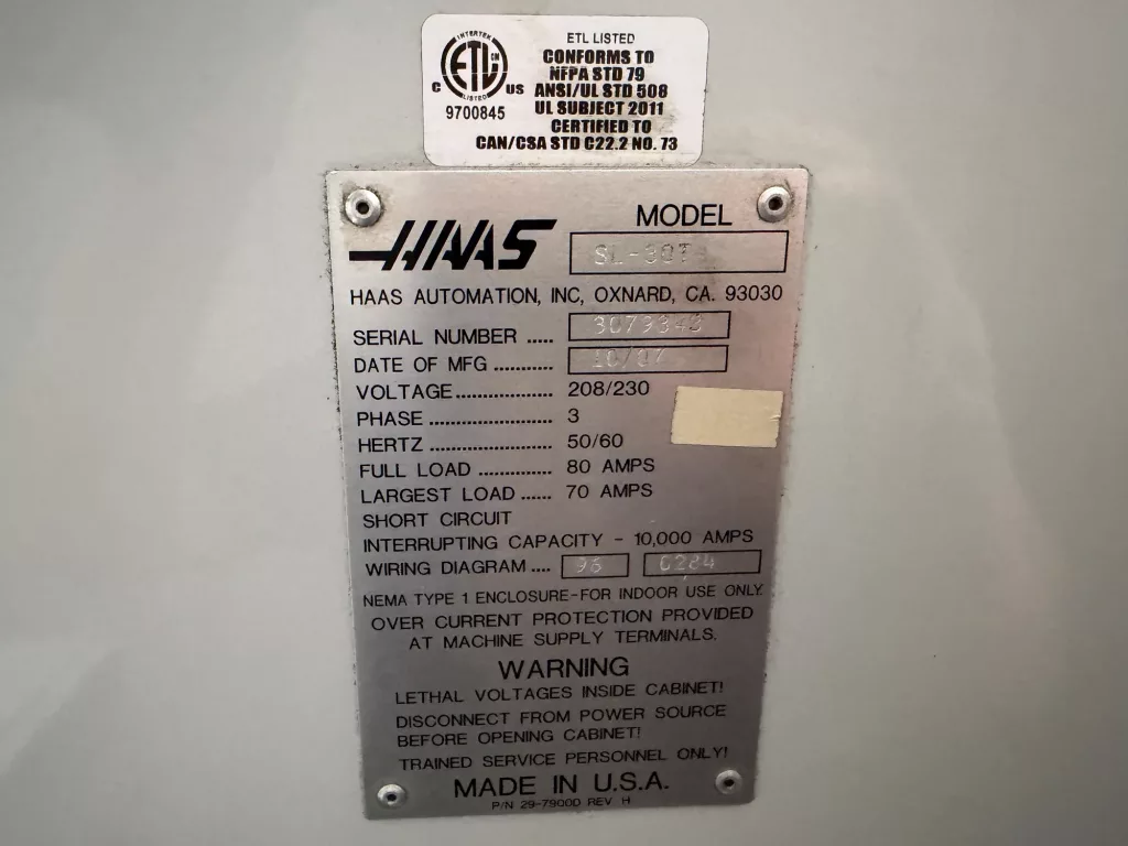 2007 Haas SL-30T CNC Lathe, photo 6 of 6