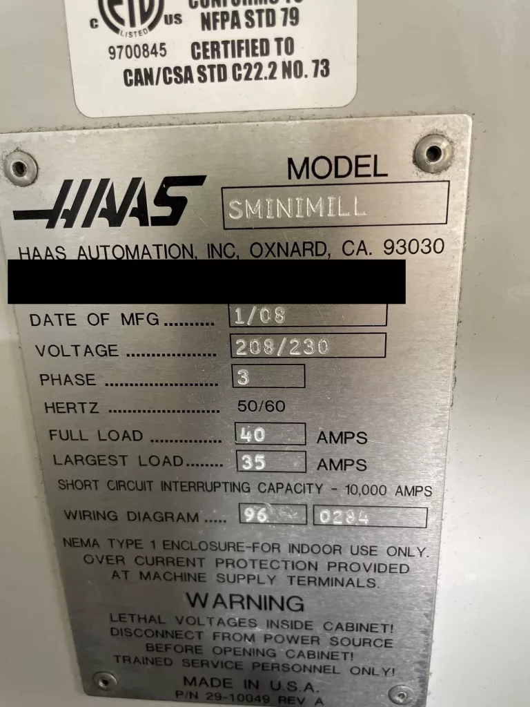 2008 Haas Super Mini Mill CNC Vertical Machining Center, photo 6 of 6