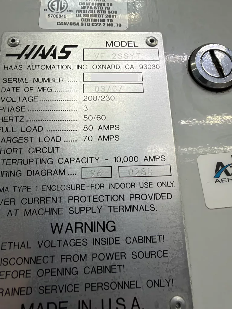 2007 Haas VF-2SSYT CNC Vertical Machining Center, photo 8 of 8