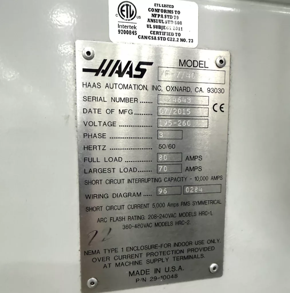 2015 Haas VF-7 CNC Vertical Machining Center, photo 8 of 8