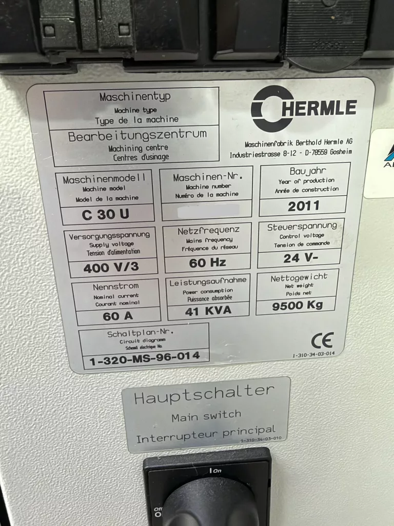 2011 Hermle C30U CNC Vertical Machining Center, photo 16 of 16